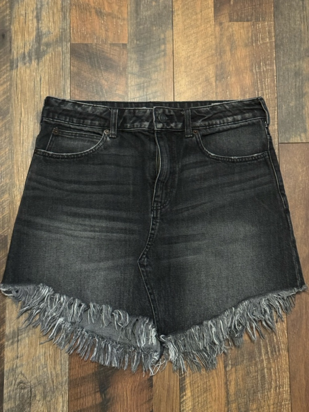 Free People We The Free Bailey Fringe Denim Skirt Black wash Size 28